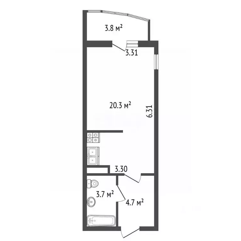 Студия Санкт-Петербург ул. Крыленко, 43К2 (28.7 м) - Фото 2