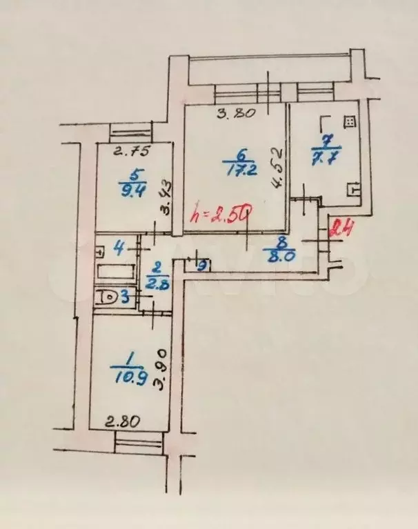 3-к. квартира, 61 м, 6/9 эт. - Фото 0