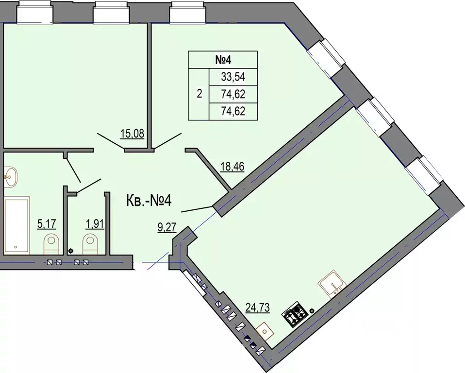 2-к кв. Костромская область, Кострома ул. Козуева, 114 (74.62 м) - Фото 1