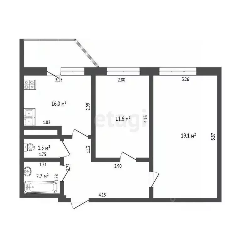 2-к кв. Тюменская область, Тюмень ул. Андрея Бушуева, 4 (51.5 м) - Фото 1