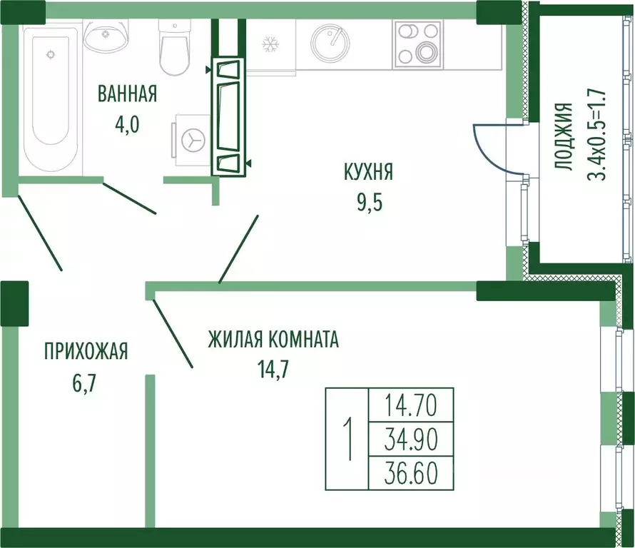 1-к кв. Краснодарский край, Краснодар Круговая ул., 4/1к3 (37.7 м) - Фото 0