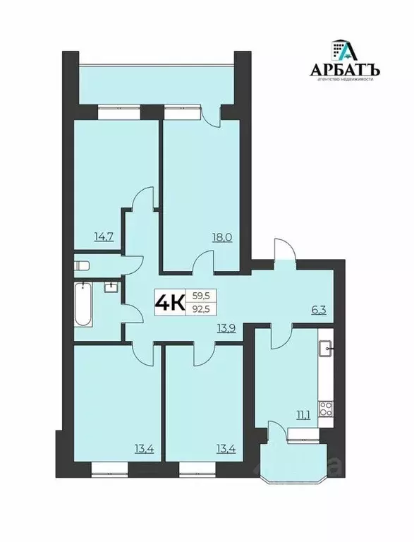 4-к кв. Вологодская область, Вологда Благовещенская ул., 89 (98.9 м) - Фото 1