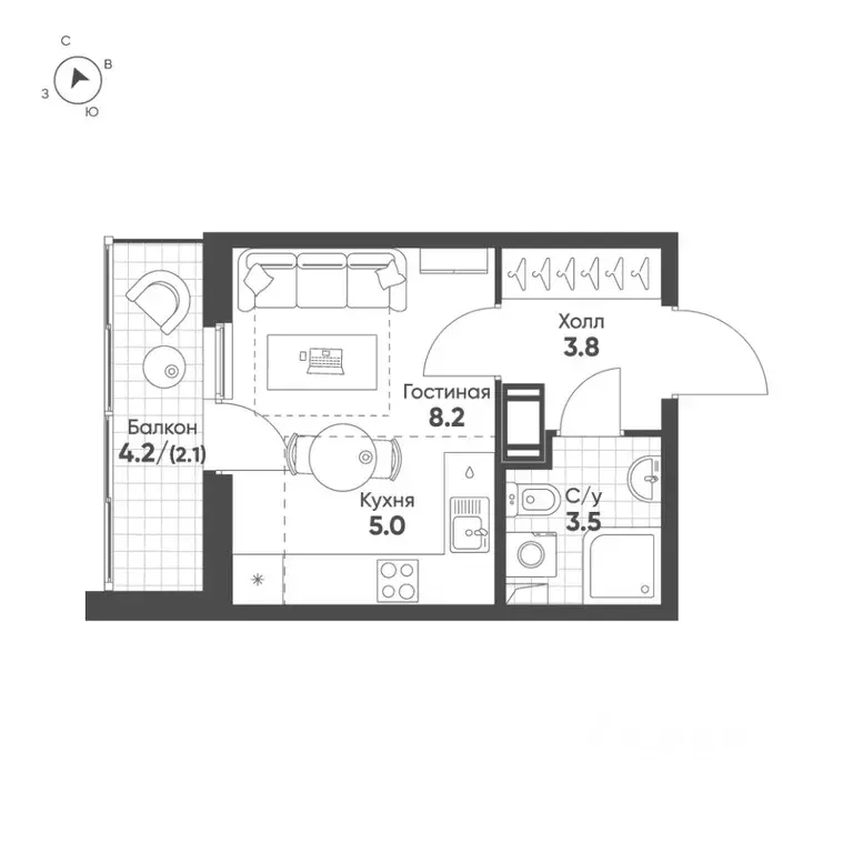 Студия Санкт-Петербург пос. Шушары,  (22.6 м) - Фото 0