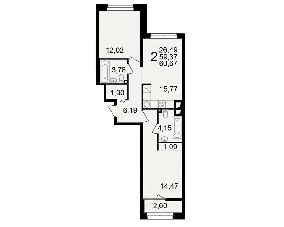 2-к кв. Рязанская область, Рязань ул. Чкалова (59.37 м) - Фото 1