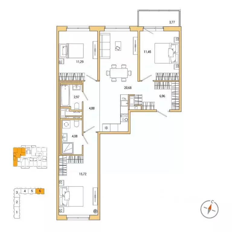 3-к кв. Санкт-Петербург Окла жилой комплекс (79.16 м) - Фото 0