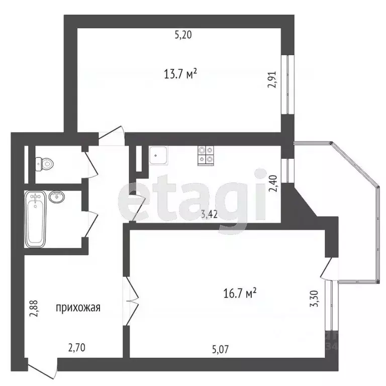 2-к кв. Тюменская область, Тюмень Депутатская ул., 106 (54.3 м) - Фото 1