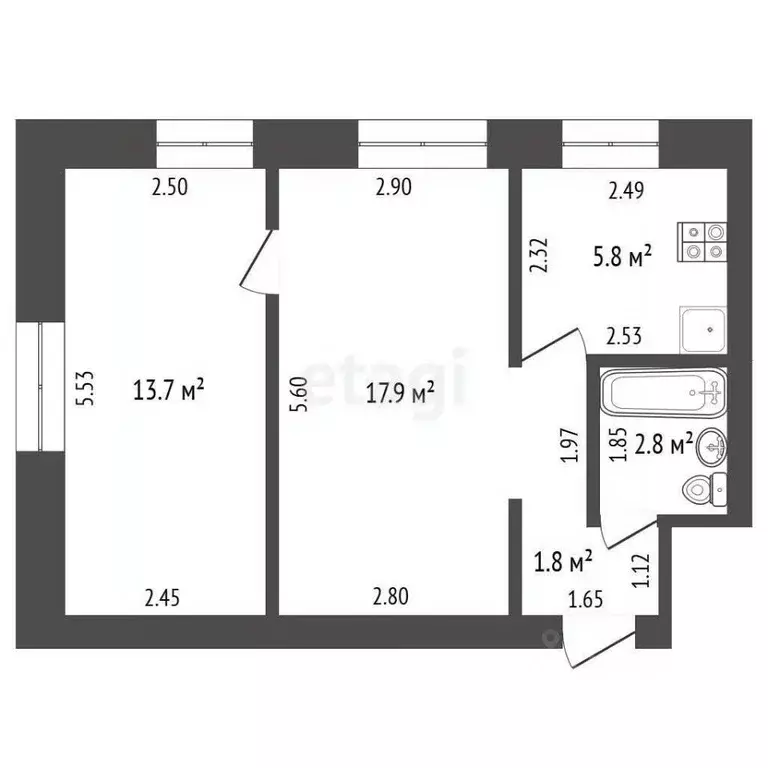 2-к кв. Башкортостан, Стерлитамак ул. Шаймуратова, 11 (41.9 м) - Фото 2