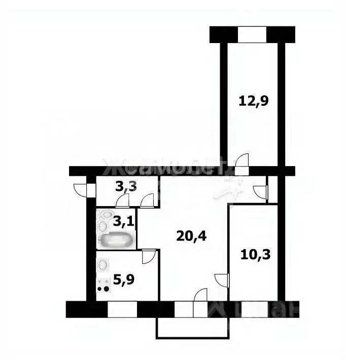 3-к кв. Новосибирская область, Новосибирск ул. Объединения, 56 (58.6 ... - Фото 1