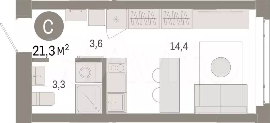 Квартира-студия, 21,3 м, 3/25 эт. - Фото 1