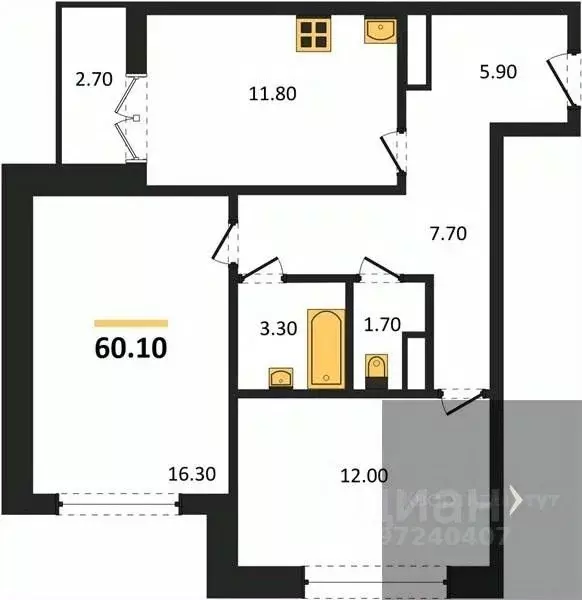 2-к кв. Воронежская область, Новоусманский район, пос. Отрадное ул. ... - Фото 1