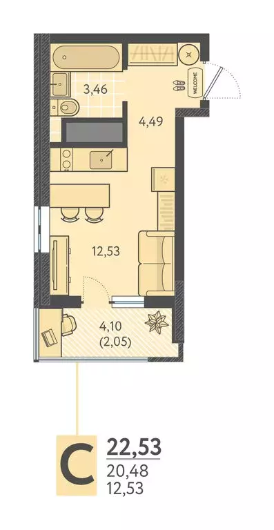 Квартира-студия: Краснодар, улица имени Леона Орбели, 9 (22.53 м) - Фото 1