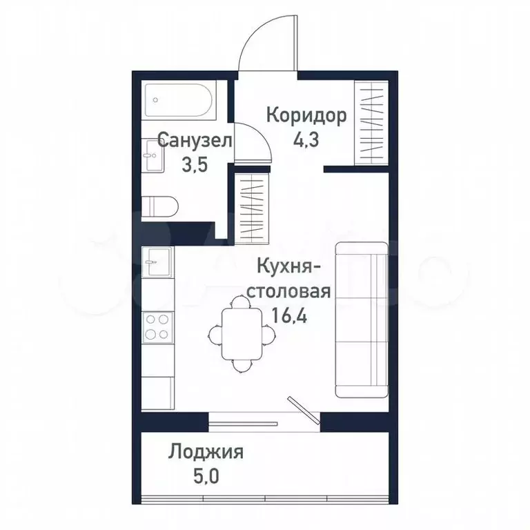 Квартира-студия, 24,3 м, 2/10 эт. - Фото 0