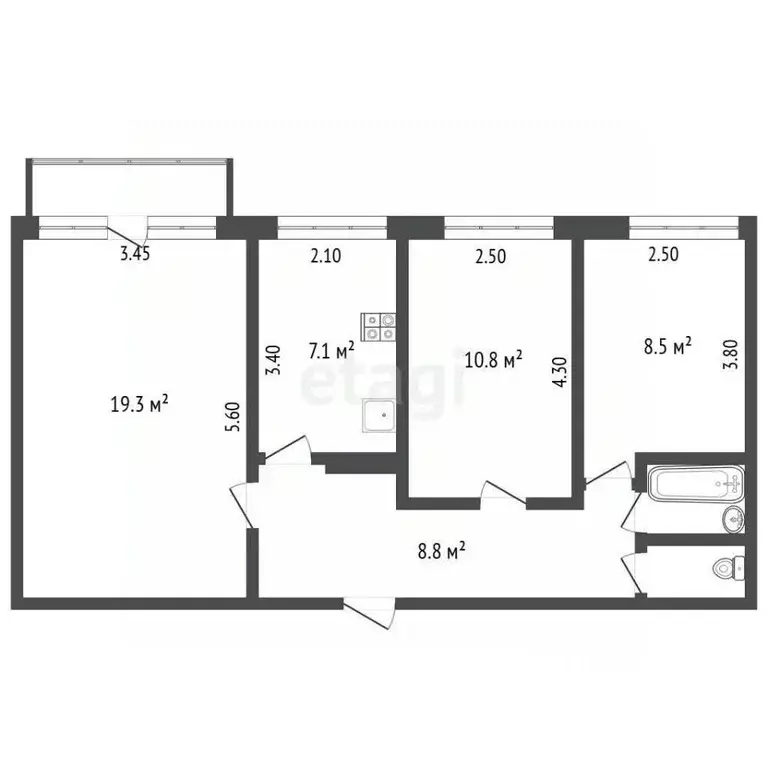 3-к кв. Орловская область, Орел Комсомольская ул., 406 (57.6 м) - Фото 2