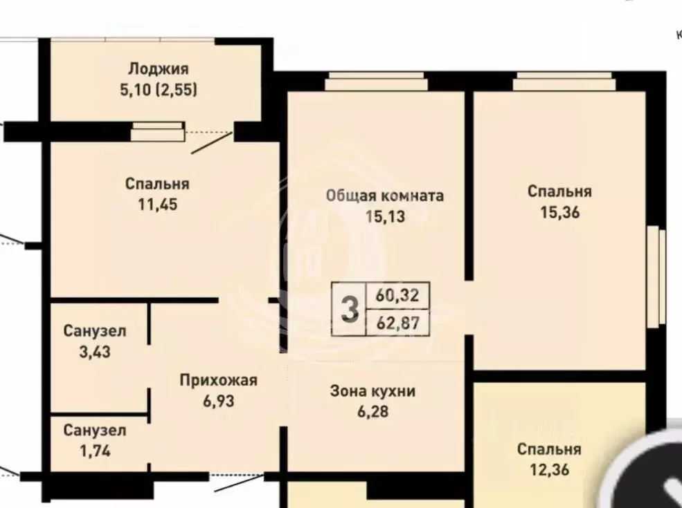 3-к кв. Алтайский край, Барнаул ул. Энтузиастов, 65 (62.0 м) - Фото 1