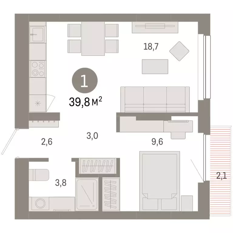 1-комнатная квартира: Новосибирск, квартал Лебедевский (39.8 м) - Фото 1
