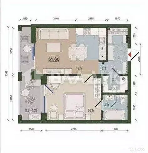 1-к кв. Калининградская область, Калининград ул. Молодой Гвардии, 34 ... - Фото 2