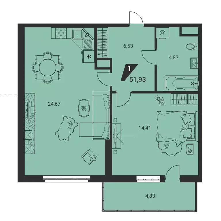 1-комнатная квартира: Екатеринбург, улица Громова, 26 (51.93 м) - Фото 1