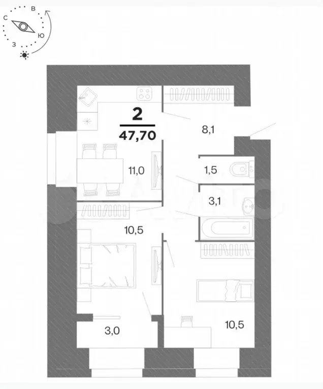 2-к. квартира, 47,7 м, 15/15 эт. - Фото 1