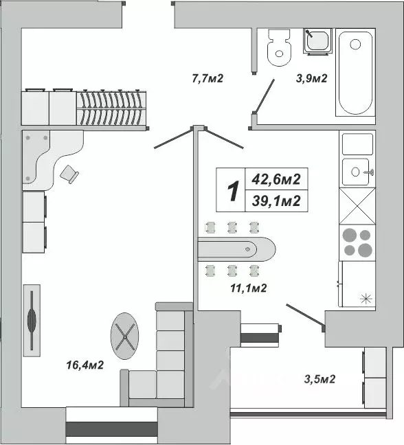 1-к кв. Тамбовская область, Тамбов ул. Чичерина, 7/1к3 (42.6 м) - Фото 0