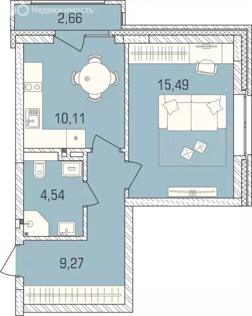 1-комнатная квартира: Новосибирск, улица Василия Клевцова, 3 (41.6 м) - Фото 2