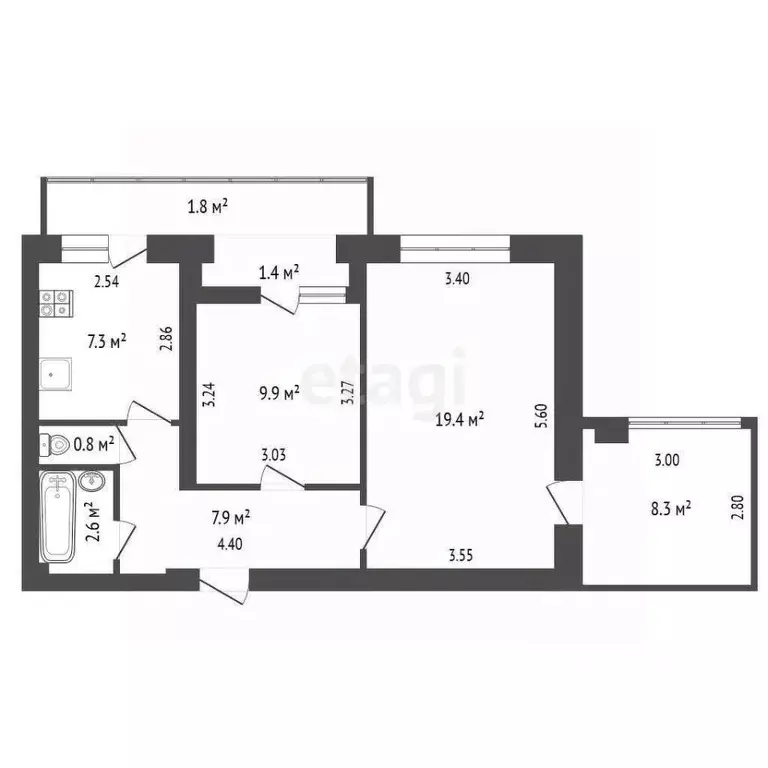 2-к кв. Крым, Феодосия ш. Симферопольское, 39Г (47.9 м) - Фото 2