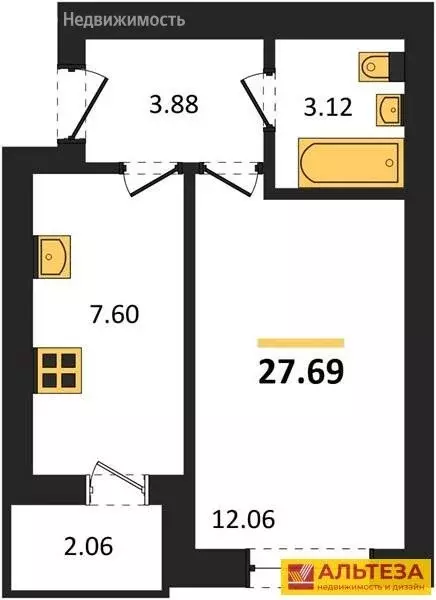 Квартира-студия: Пионерский, улица Гептнера, 17 (27.69 м) - Фото 0