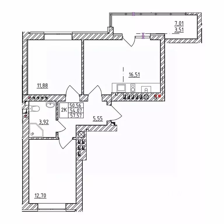 2-к кв. Калининградская область, Зеленоградск  (57.57 м) - Фото 1