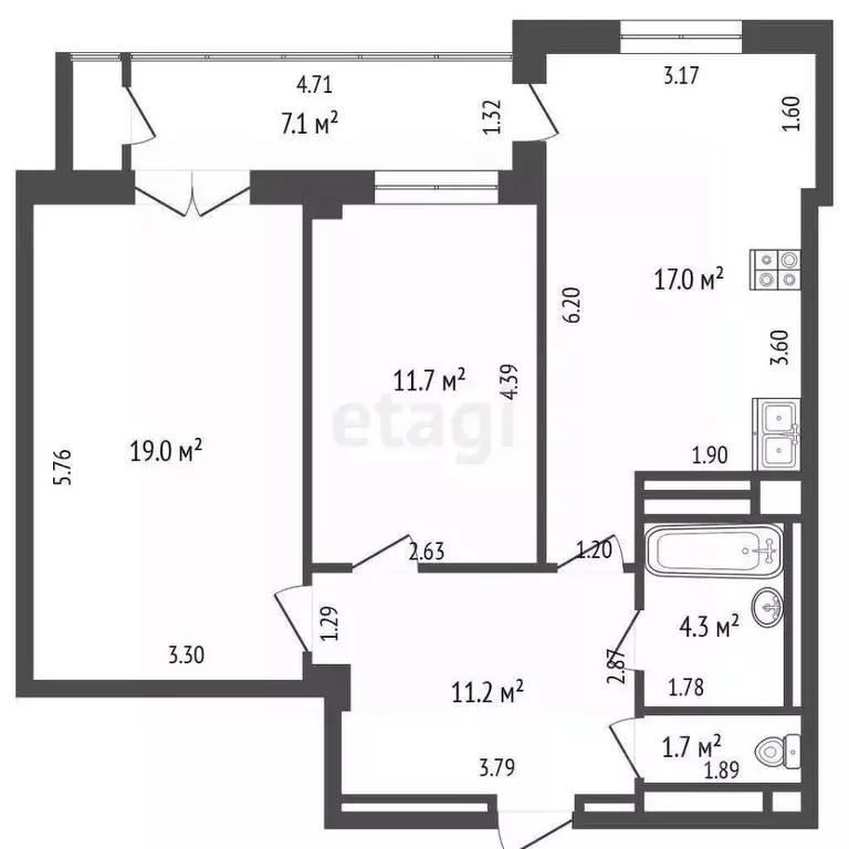 2-к кв. Саха (Якутия), Якутск ул. Дзержинского, 27/2 (64.9 м) - Фото 2