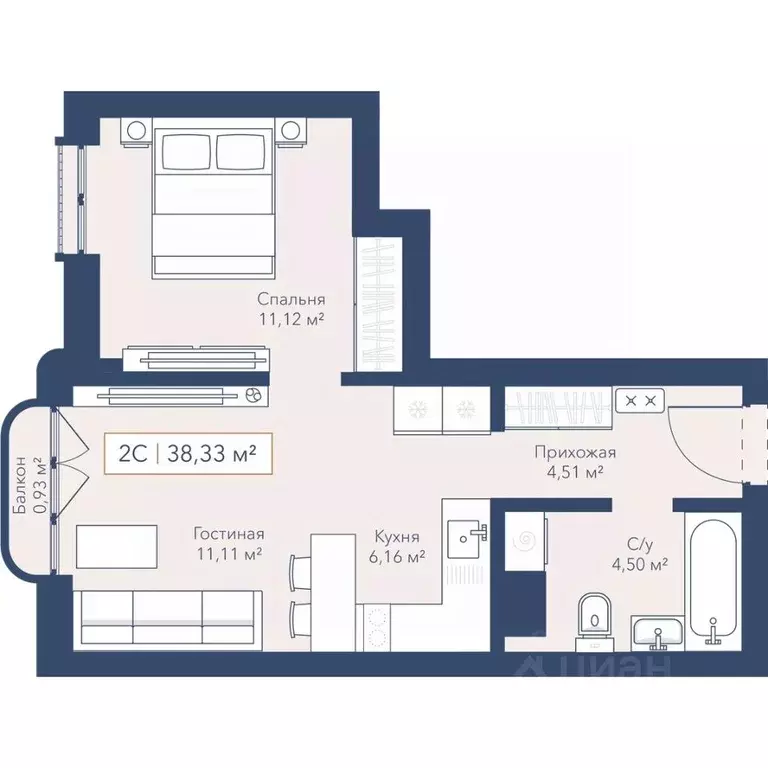 1-к кв. Новосибирская область, Новосибирск ул. Кирова, 115 (38.4 м) - Фото 1
