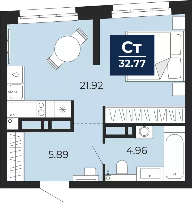 Квартира-студия: Тюмень, Арктическая улица, 12 (32.77 м) - Фото 1