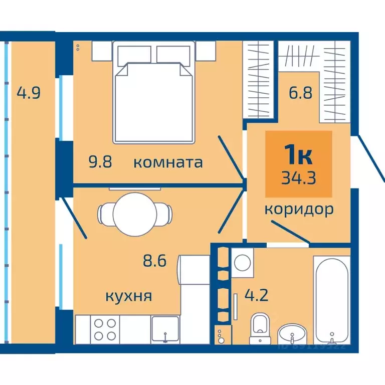 1-к кв. Пермский край, Пермь ул. Старшего Лейтенанта Гачегова, 1 (34.3 ... - Фото 1