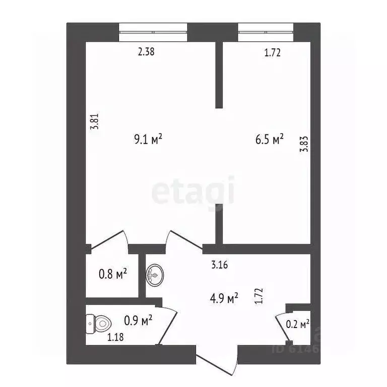 2-к кв. Кемеровская область, Юрга ул. Леонова, 6 (24.6 м) - Фото 1