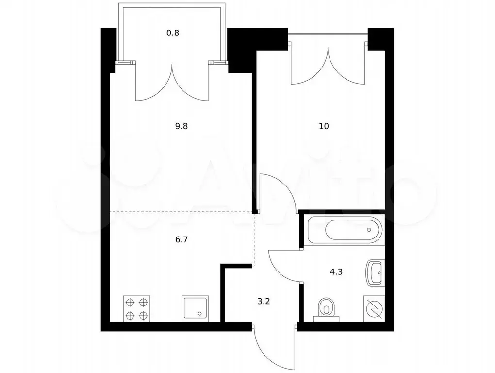 1-к. квартира, 34,8 м, 5/9 эт. - Фото 0