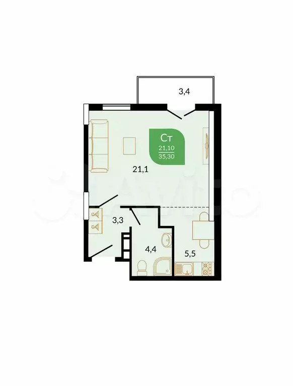 1-к. квартира, 35,5 м, 8/12 эт. - Фото 0