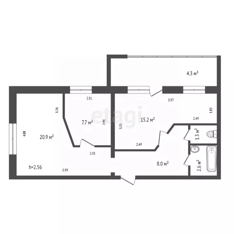 2-к кв. Красноярский край, Красноярск ул. Микуцкого, 12 (55.7 м) - Фото 2