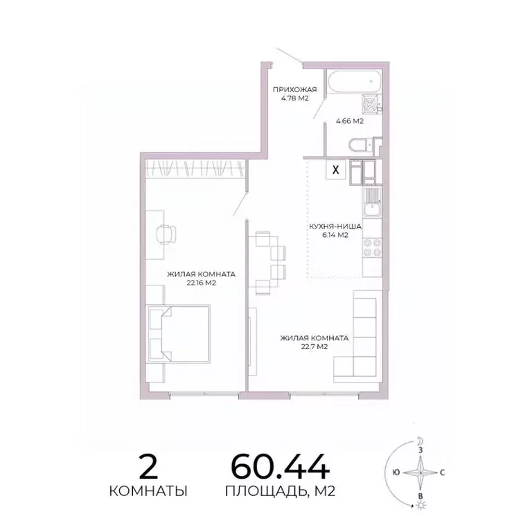 2-к кв. Пензенская область, Пенза Побочинская ул., с18 (60.44 м) - Фото 0