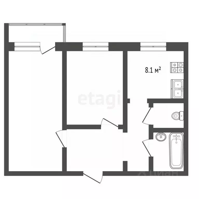 Квартира, 2 комнаты, 50 м - Фото 1