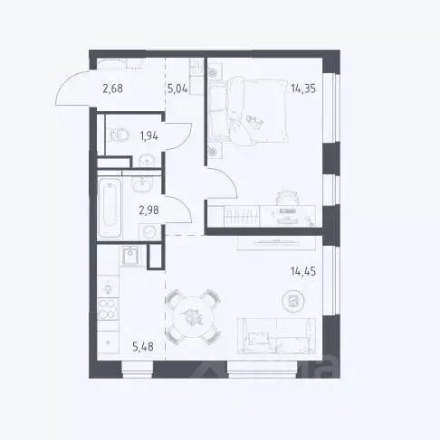1-к кв. Москва Рязановское поселение, ул. Уточкина, 2к1 (46.5 м) - Фото 0