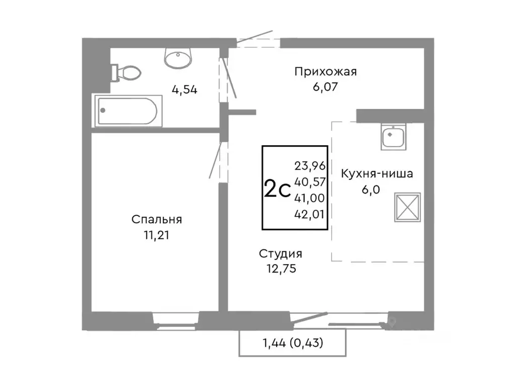 2-к кв. Челябинская область, Челябинск Нефтебазовая ул., 1-13 (41.0 м) - Фото 1