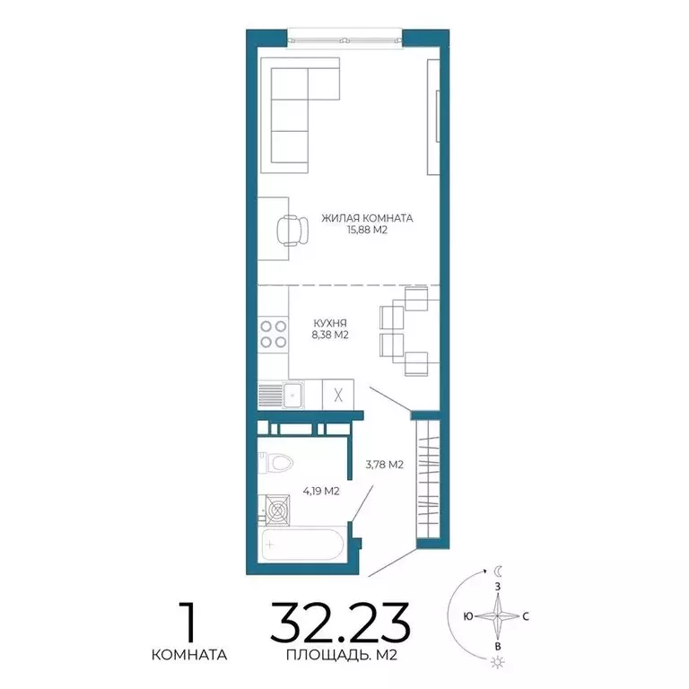 Квартира, студия, 32.23 м - Фото 0