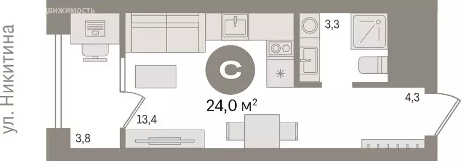 Квартира-студия: Новосибирск, улица Декабристов, 107к1 (21.9 м) - Фото 1