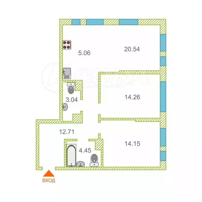 2-к кв. Тюменская область, Тюмень ул. Алматинская, 4 (74.0 м) - Фото 2