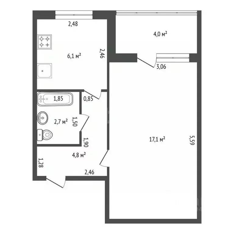 1-к кв. Башкортостан, Уфа ул. Юрия Гагарина, 13/3 (34.7 м) - Фото 2