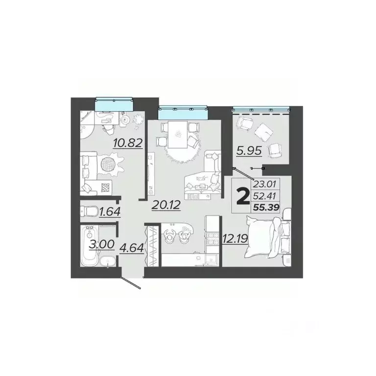 2-к кв. Брянская область, Брянск Архитектор жилой комплекс (55.39 м) - Фото 1