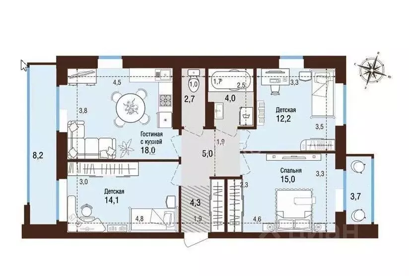 3-к кв. Новосибирская область, Новосибирск ул. Титова, 232/3 (73.0 м) - Фото 0