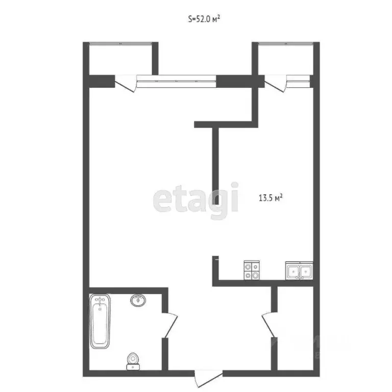 1-к кв. Ростовская область, Ростов-на-Дону Спартаковская ул., 20 (52.0 ... - Фото 2