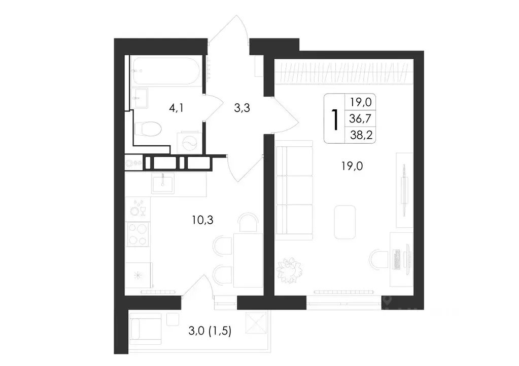 1-к кв. Воронежская область, Воронеж ул. Загоровского, 5/3 (38.2 м) - Фото 0