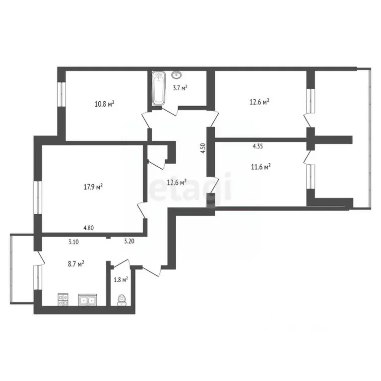 4-к кв. Крым, Симферополь ул. Туристов (80.3 м) - Фото 2