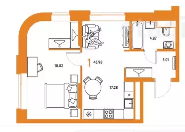 Продаётся 1-к квартира, 45.98 м - Фото 0