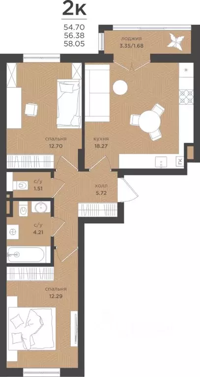 2-к кв. Калининградская область, Зеленоградск Вишневый квартал жилой ... - Фото 1